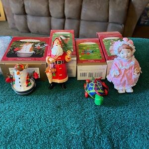 Hallmark Keepsake Holiday Figurine Set - Santa, Snowman, Doll, and Turtle